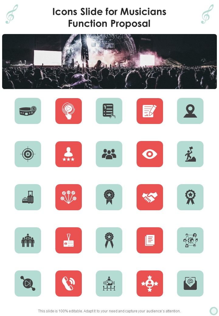 Icons Slide For Musicians Function Proposal One Pager Sample Example Document Slide01