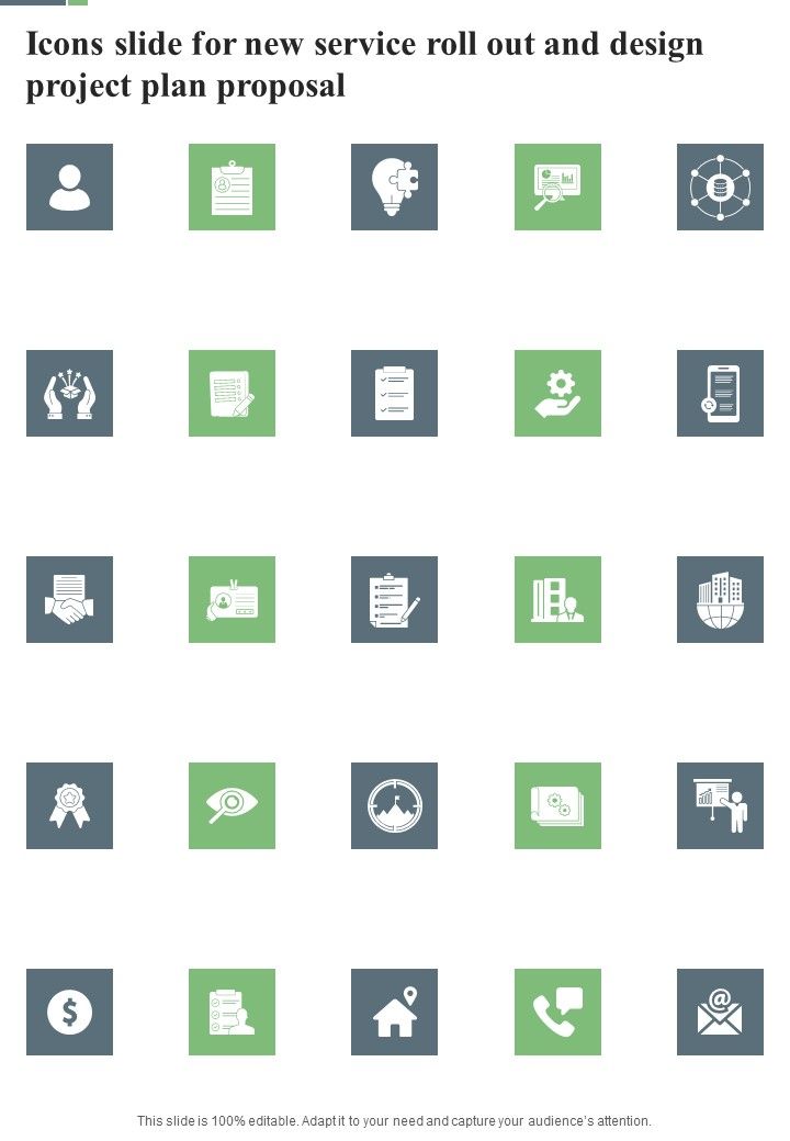 Icons Slide For New Service Roll Out And Design Project Plan Proposal One Pager Sample Example Document Slide01