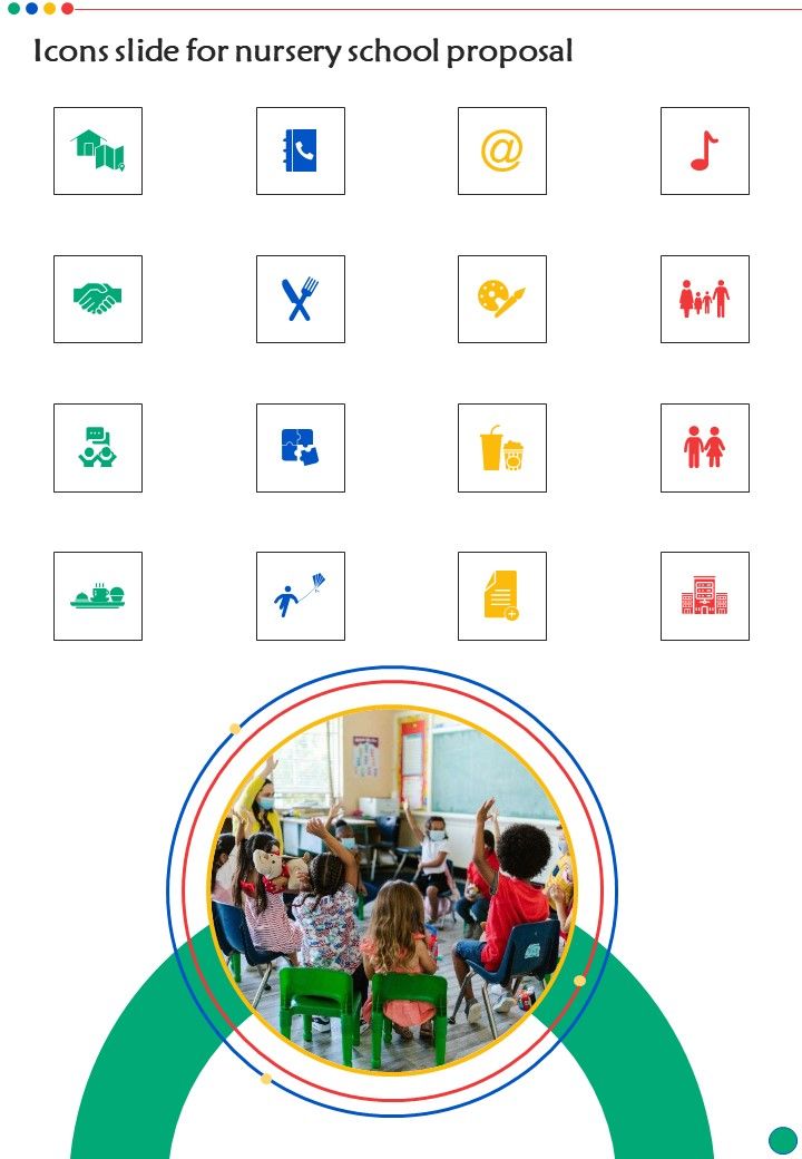 Icons Slide For Nursery School Proposal One Pager Sample Example Document Slide01