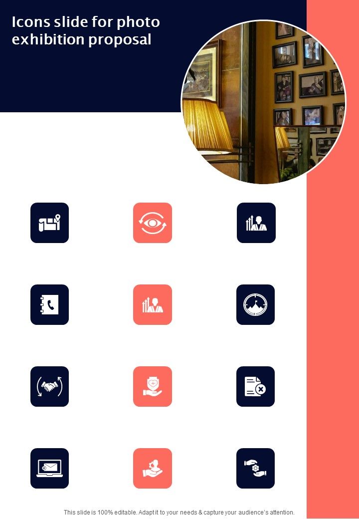 Icons Slide For Photo Exhibition Proposal One Pager Sample Example Document Slide01