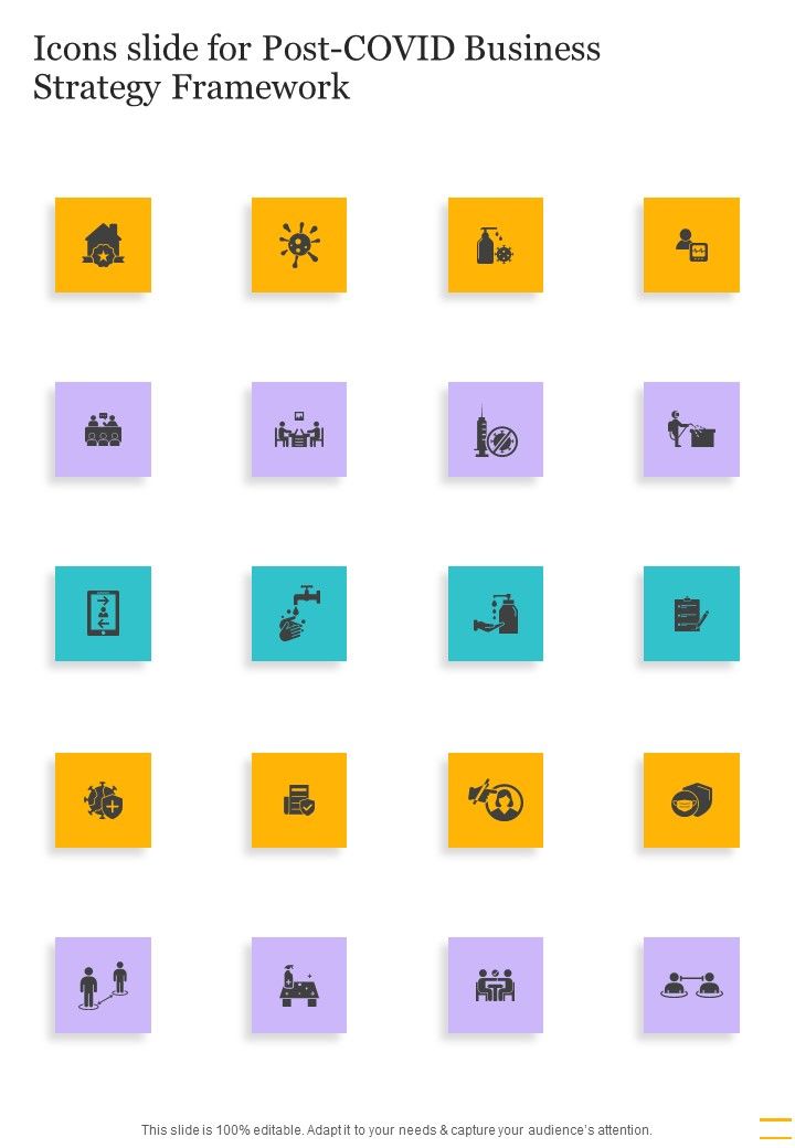 Icons Slide For Post COVID Business Strategy Framework One Pager Sample Example Document Slide01