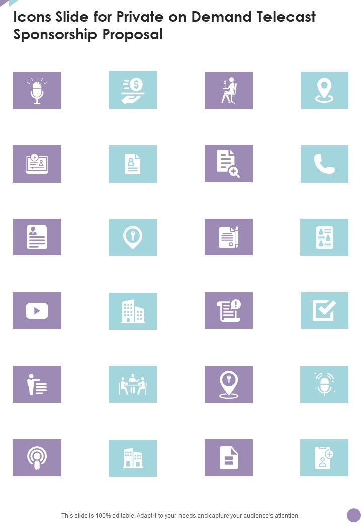 Icons Slide For Private On Demand Telecast Sponsorship Proposal One Pager Sample Example Document Slide01