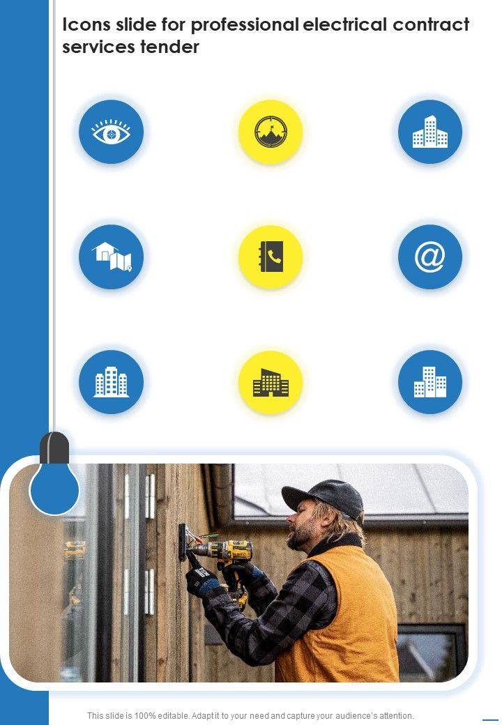 Icons Slide For Professional Electrical Contract Services Tender One Pager Sample Example Document Slide01