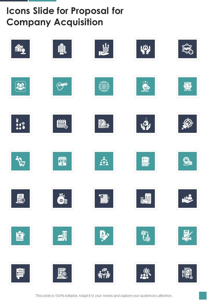 Icons Slide For Proposal For Company Acquisition One Pager Sample Example Document Slide01