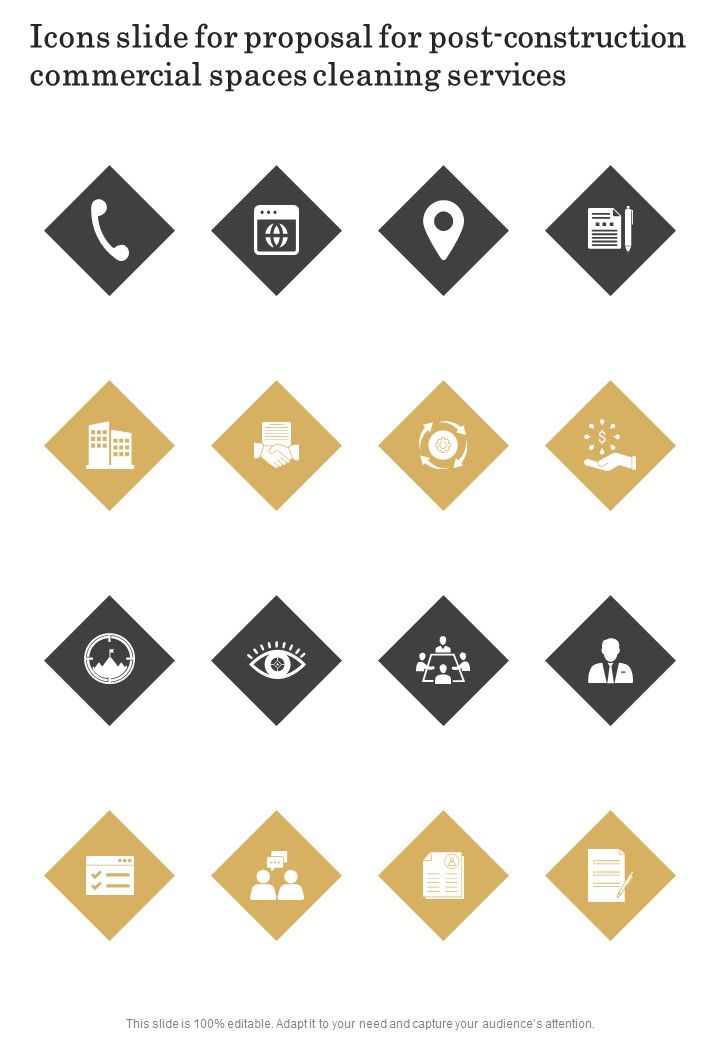 Icons Slide For Proposal For Post Construction Commercial Spaces Cleaning Services One Pager Sample Example Document Slide01