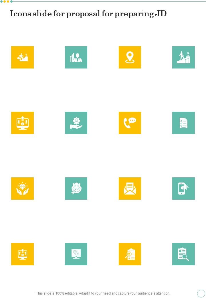 Icons Slide For Proposal For Preparing JD One Pager Sample Example Document Slide01