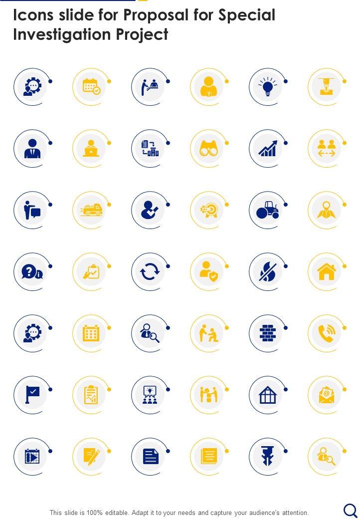Icons Slide For Proposal For Special Investigation Project One Pager Sample Example Document Slide01