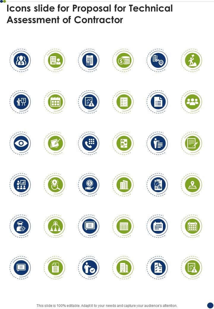 Icons Slide For Proposal For Technical Assessment Of Contractor One Pager Sample Example Document Slide01