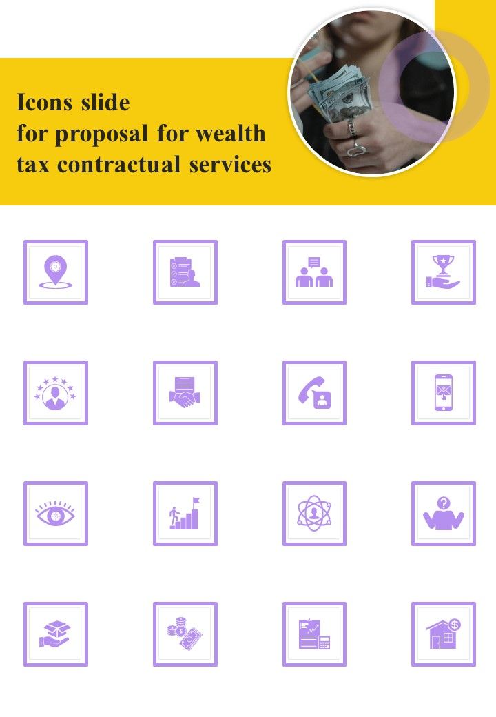 Icons Slide For Proposal For Wealth Tax Contractual Services One Pager Sample Example Document Slide01