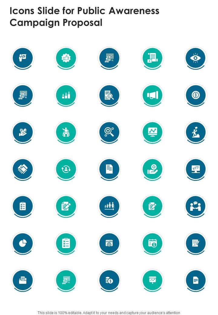 Icons Slide For Public Awareness Campaign Proposal One Pager Sample Example Document Slide01