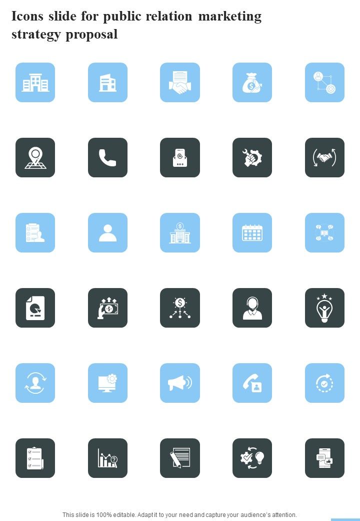 Icons Slide For Public Relation Marketing Strategy Proposal One Pager Sample Example Document Slide01