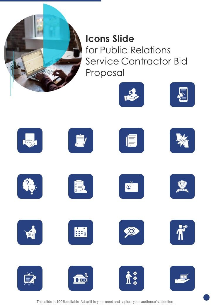 Icons Slide For Public Relations Service Contractor Bid Proposal One Pager Sample Example Document Slide01