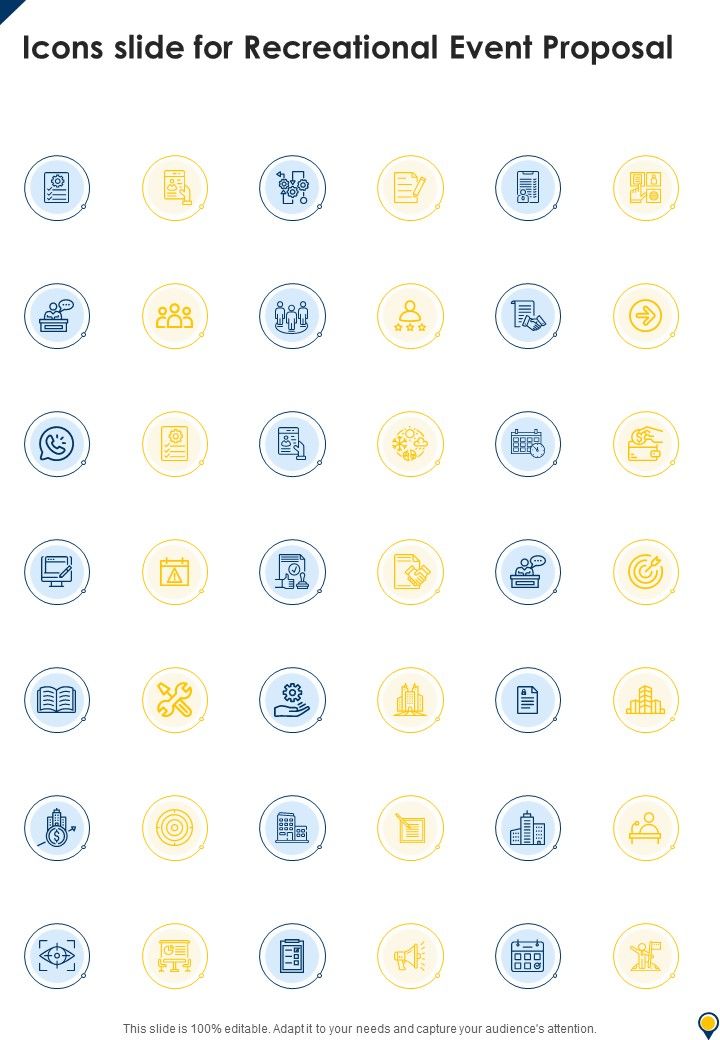 Icons Slide For Recreational Event Proposal One Pager Sample Example Document Slide01
