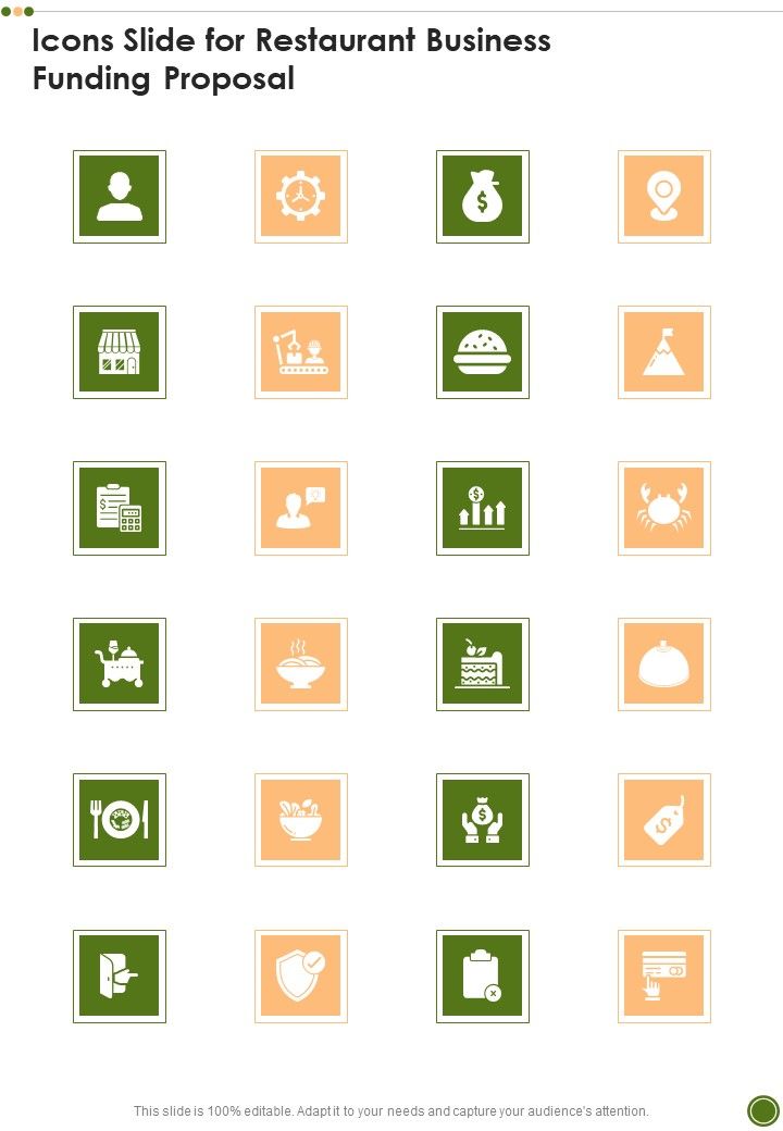 Icons Slide For Restaurant Business Funding Proposal One Pager Sample Example Document Slide01