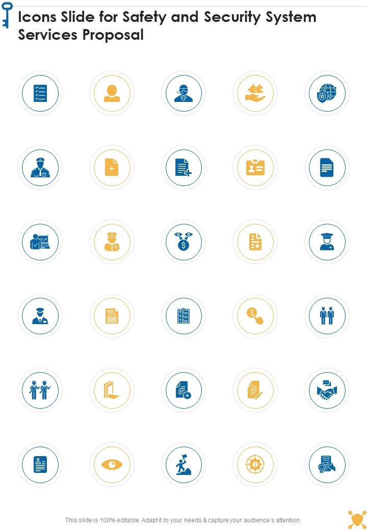 Icons Slide For Safety And Security System Services Proposal One Pager Sample Example Document Slide01