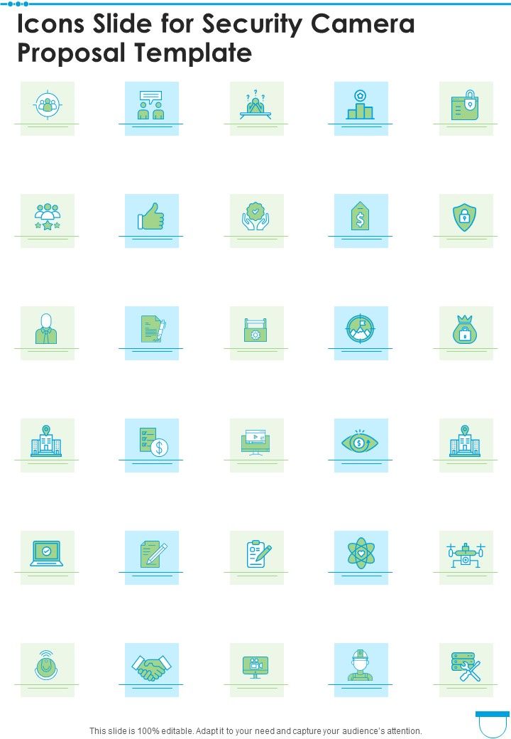 Icons Slide For Security Camera Proposal Template One Pager Sample Example Document Slide01