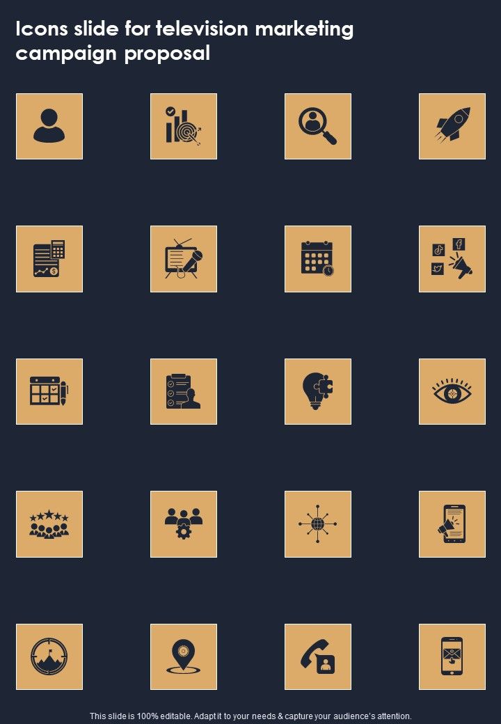 Icons Slide For Television Marketing Campaign Proposal One Pager Sample Example Document Slide01