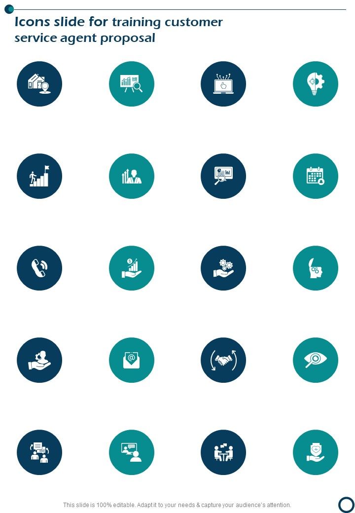 Icons Slide For Training Customer Service Agent Proposal One Pager Sample Example Document Slide01