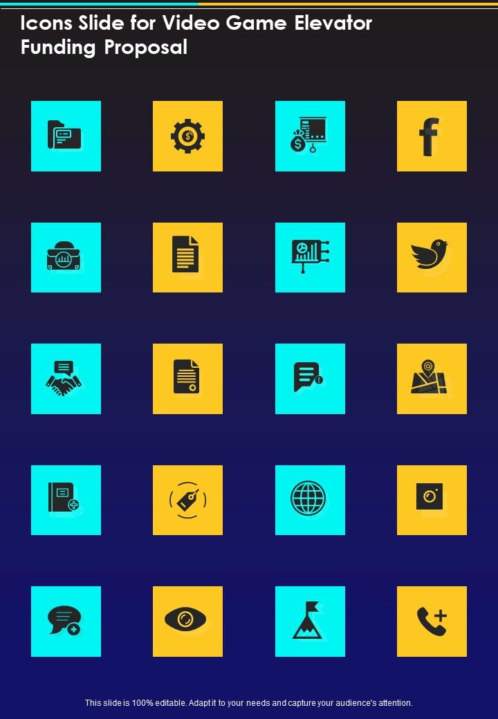 Icons Slide For Video Game Elevator Funding Proposal One Pager Sample Example Document Slide01