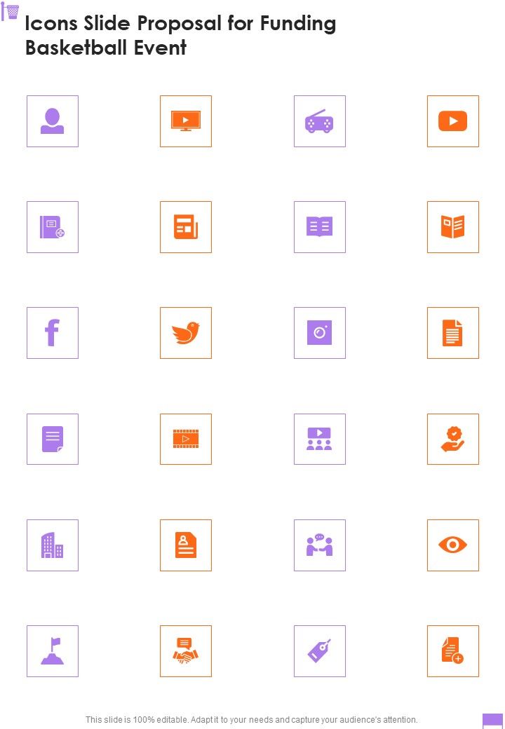 Icons Slide Proposal For Funding Basketball Event One Pager Sample Example Document Slide01