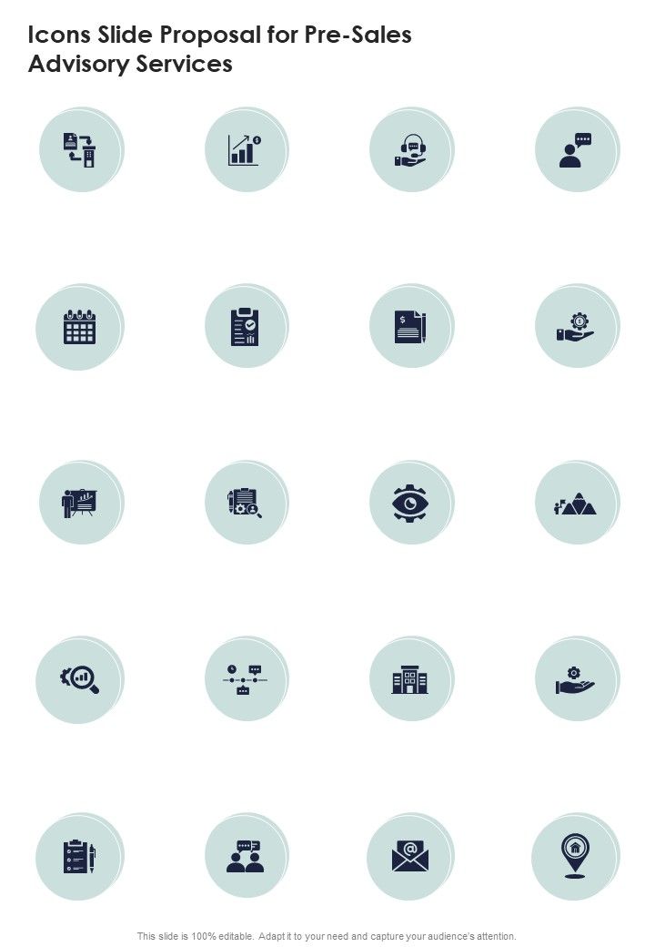 Icons Slide Proposal For Pre Sales Advisory Services One Pager Sample Example Document Slide01