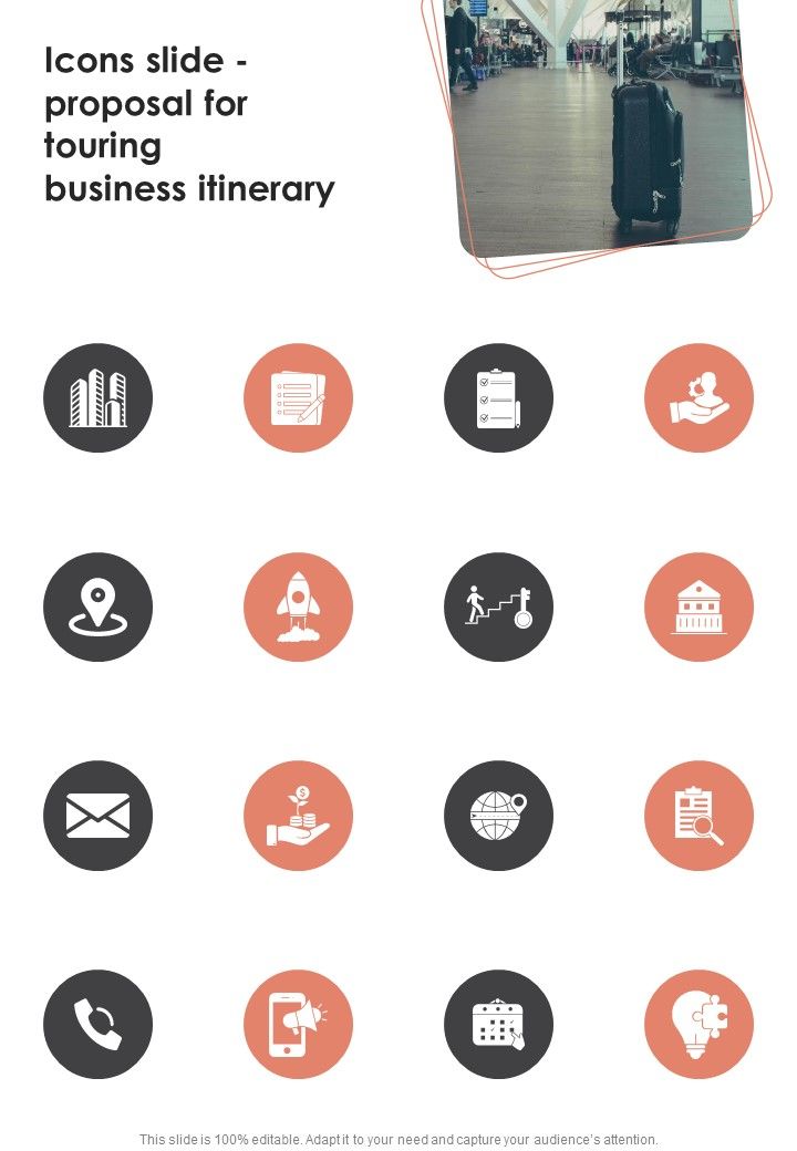 Icons Slide Proposal For Touring Business Itinerary One Pager Sample Example Document Slide01