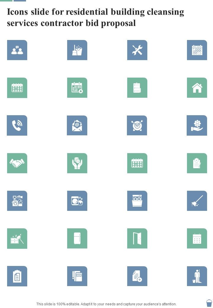 Icons Slide Residential Building Cleansing Services Contractor Bid Proposal One Pager Sample Example Document Slide01