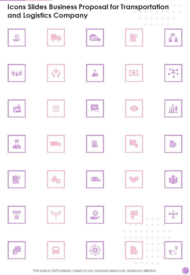 Icons Slides Business Proposal For Transportation And Logistics Company One Pager Sample Example Document Slide01