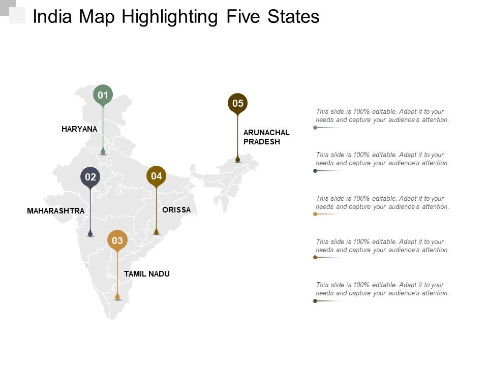 India Map Highlighting Five States Ppt Powerpoint Presentation ...