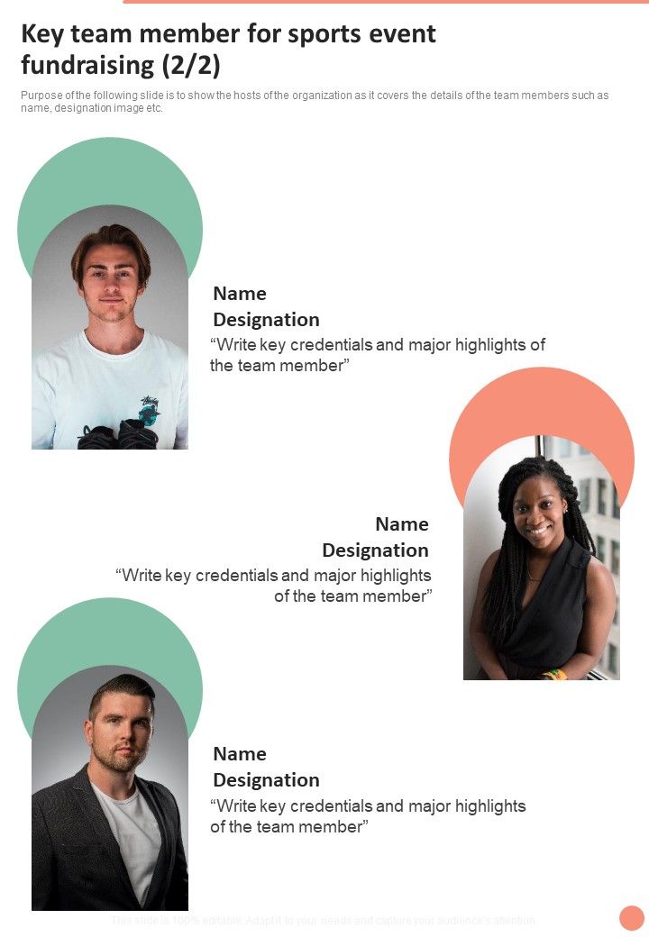 Key Team Member For Sports Event Fundraising One Pager Sample Example