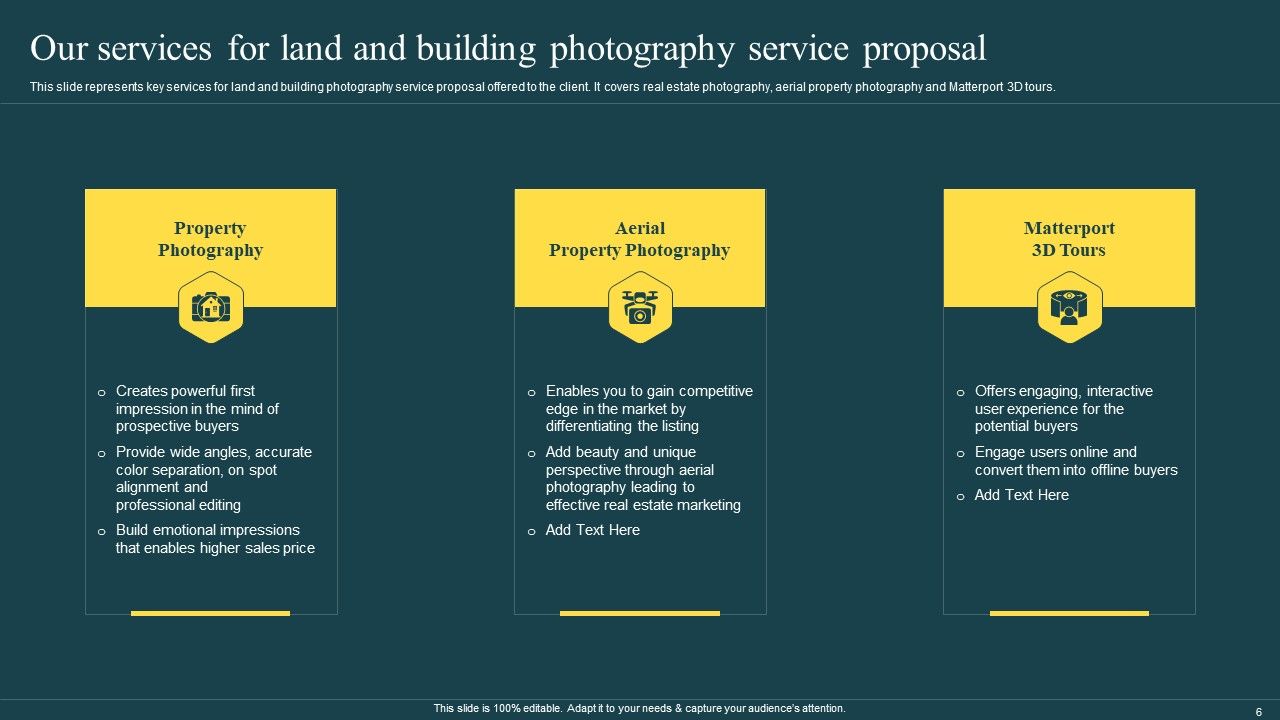 Land And Building Photography Service Proposal Ppt PowerPoint Presentation Complete Deck With Slides Slide06