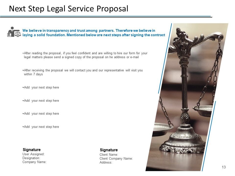 Law Firm Service Proposal Ppt PowerPoint Presentation Complete Deck With Slides Slide13