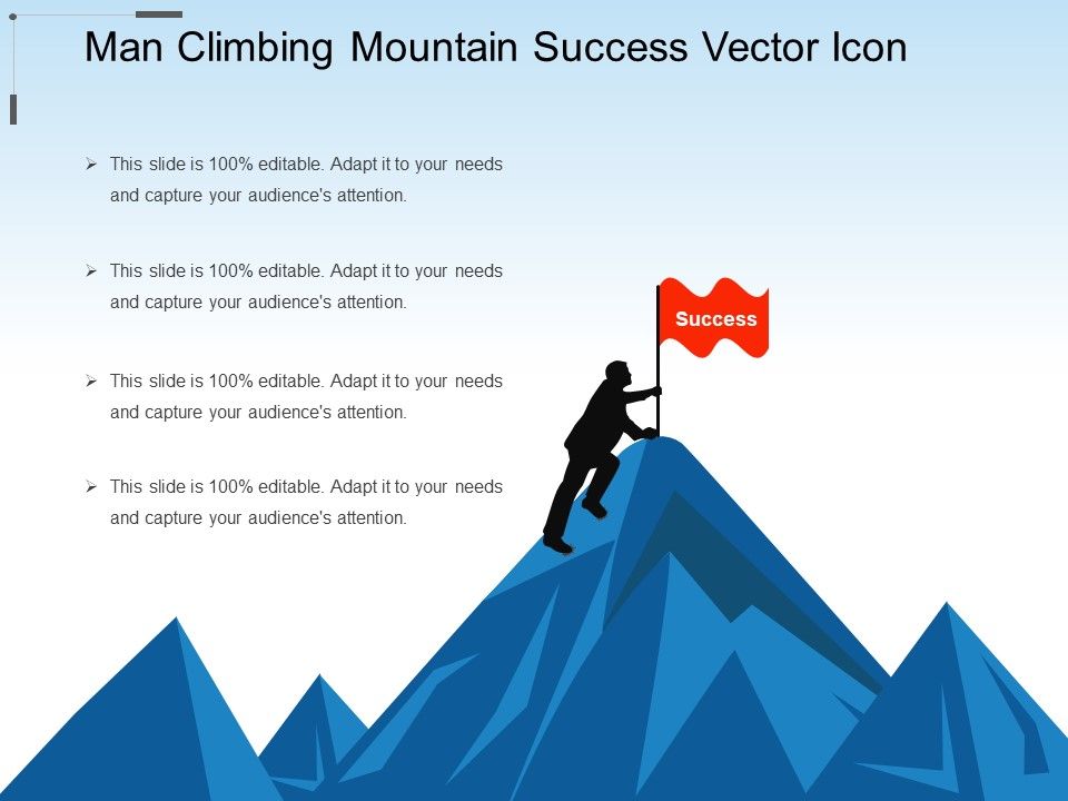 Man Climbing Mountain Success Vector Icon Ppt PowerPoint Presentation File Smartart PDF Slide01