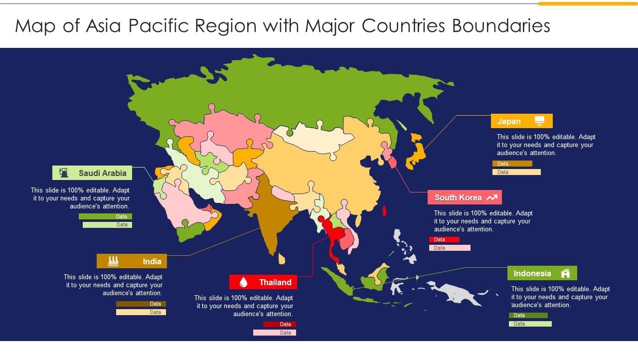 Map Of Asia Pacific Region With Major Countries Boundaries Ppt Slides Design Inspiration PDF Slide01