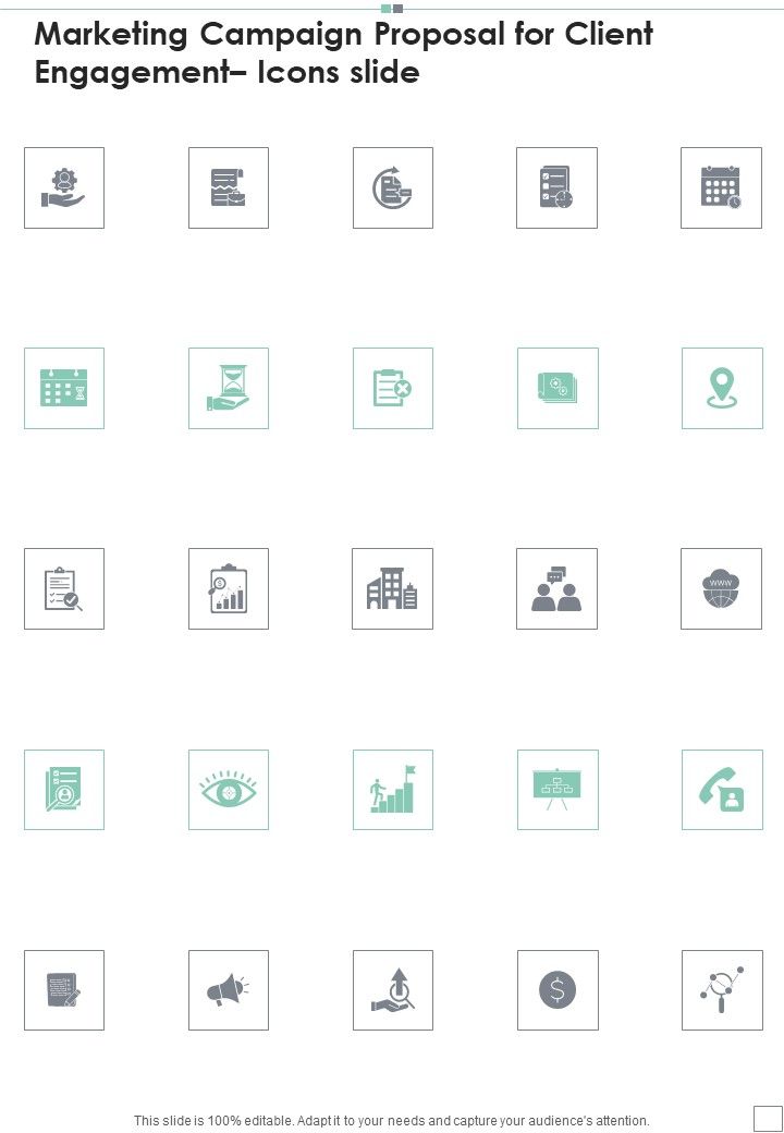 Marketing Campaign Proposal For Client Engagement Icons Slide One Pager Sample Example Document Slide01