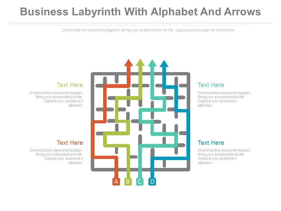 Maze With Alphabets And Arrows For Solution Powerpoint Template