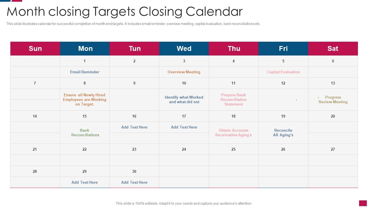 Month Closing Targets Closing Calendar Designs PDF