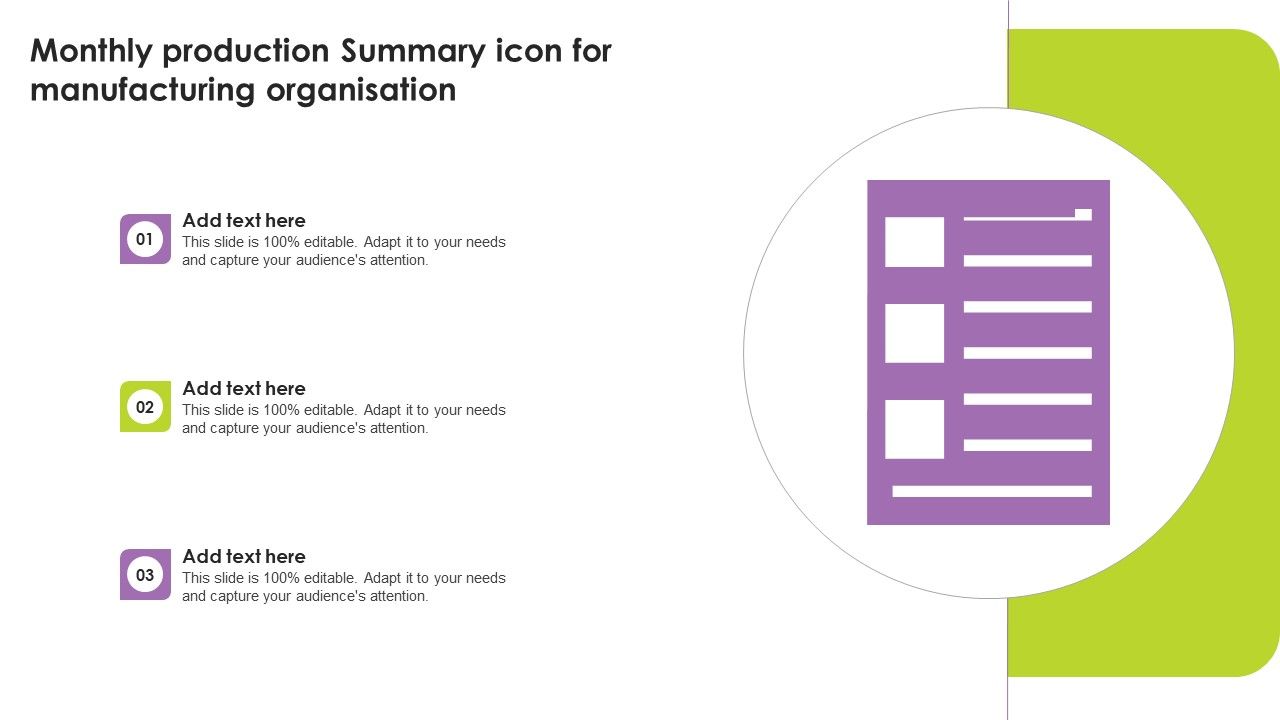 Monthly_Production_Summary_Icon_For_Manufacturing_Organisation_Background_PDF_Slide_1.jpg