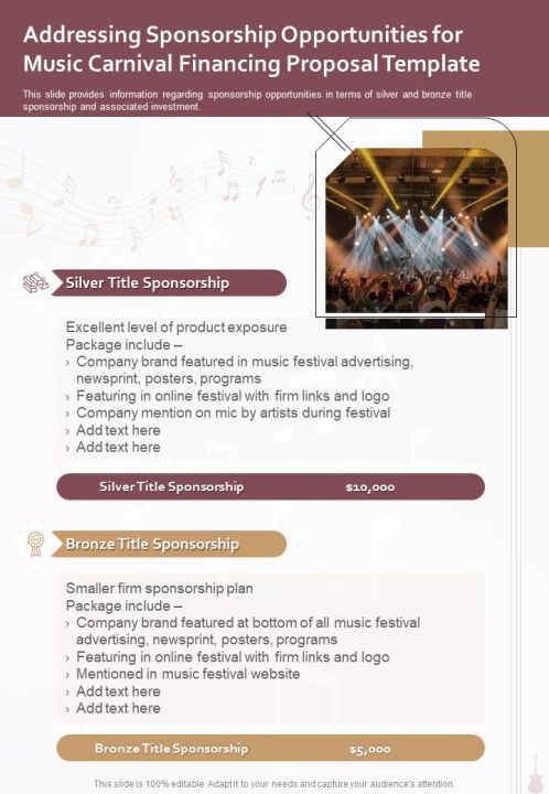 Music Carnival Financing Addressing Sponsorship Opportunities One Pager Sample Example Document Slide01