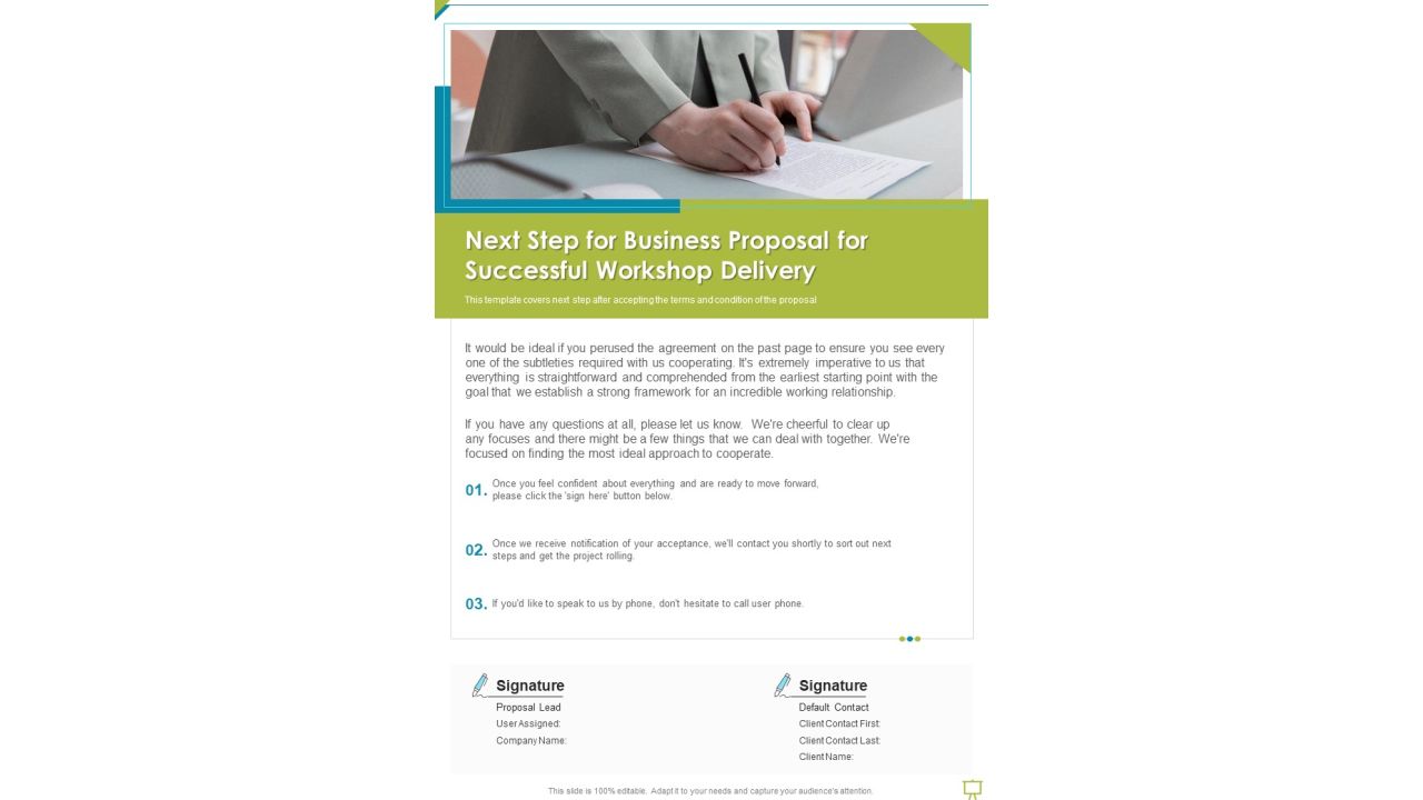 Next Step For Business Proposal For Successful Workshop Delivery One Pager Sample Example Document Slide01