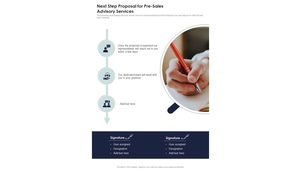 Next Step Proposal For Pre Sales Advisory Services One Pager Sample Example Document Slide01
