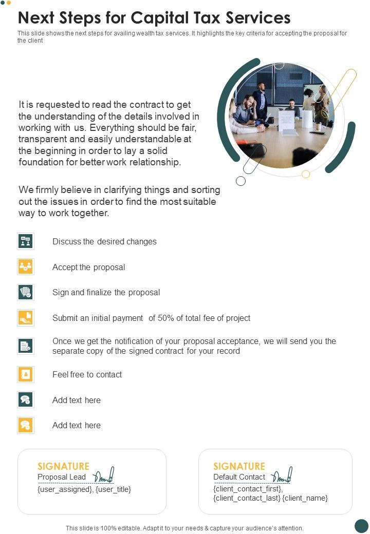Next Steps For Capital Tax Services One Pager Sample Example Document
