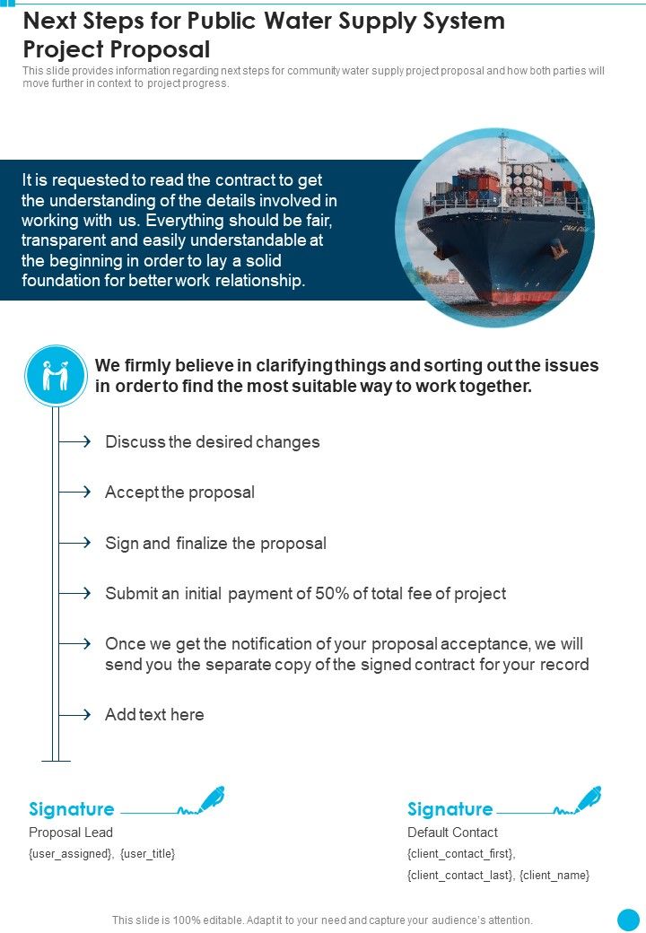 Next Steps For Public Water Supply System Project Proposal One Pager Sample Example Document