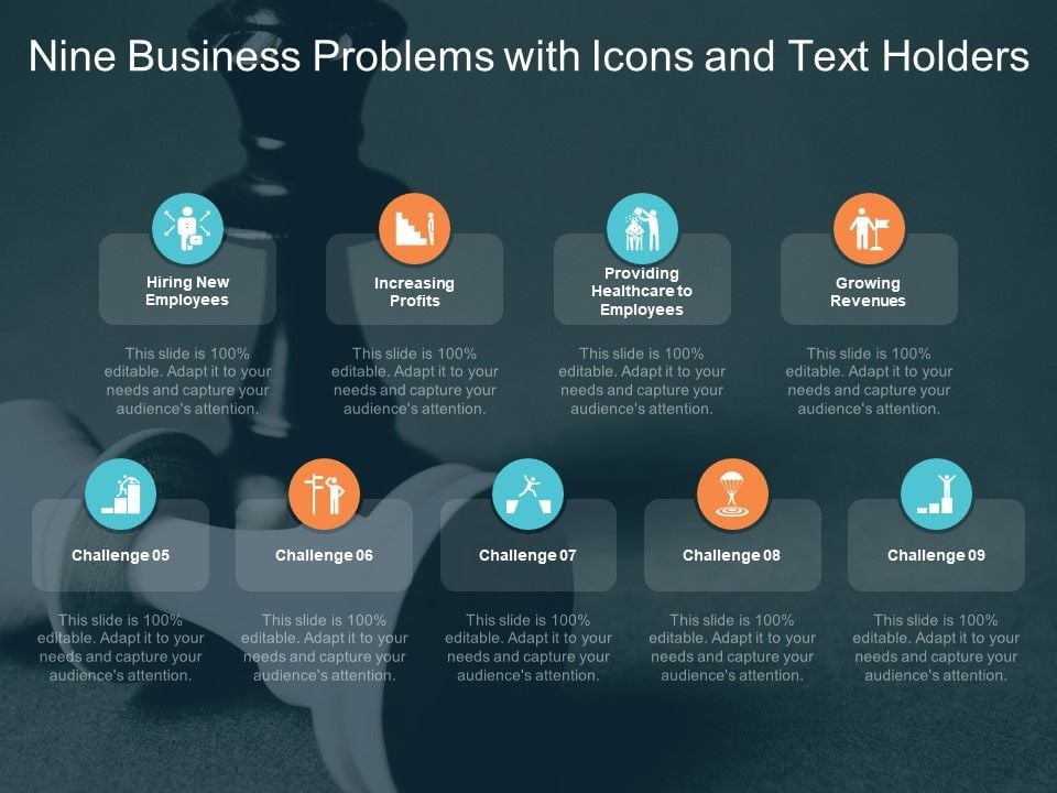 Nine Business Problems With Icons And Text Holders Ppt PowerPoint Presentation Professional Templates Slide01