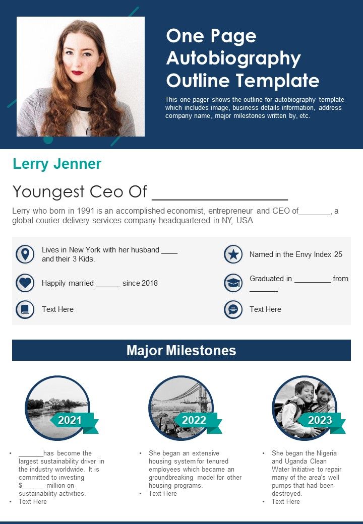 One Page Autobiography Outline Template PDF Document PPT Template