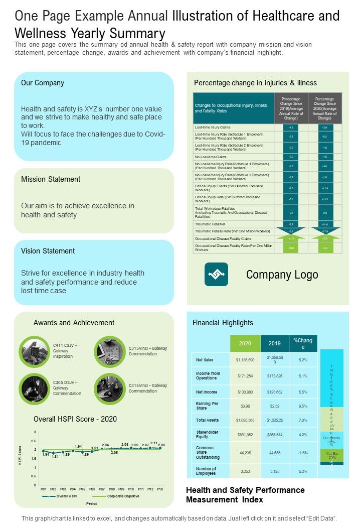 One Page Example Annual Illustration Of Healthcare And Wellness Yearly Summary One Pager Documents