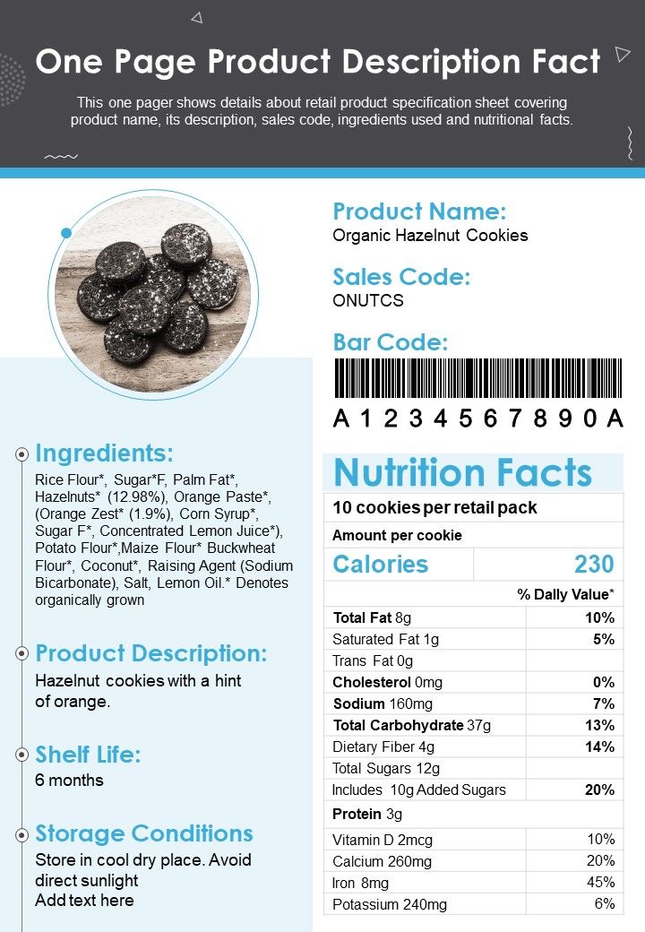 One Page Product Description Fact PDF Document PPT Template