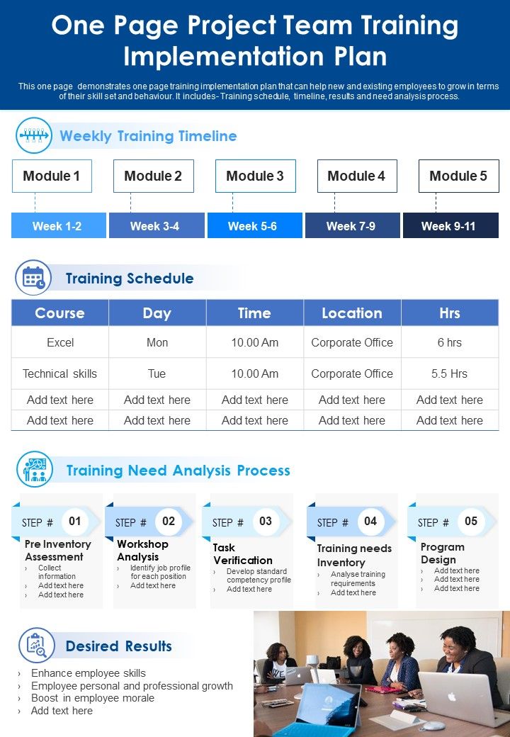 One Page Project Team Training Implementation Plan PDF Document PPT