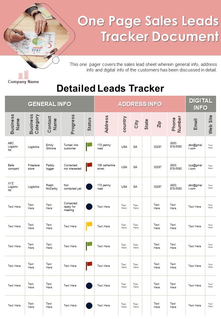 One Page Sales Leads Tracker Document PDF Document PPT Template