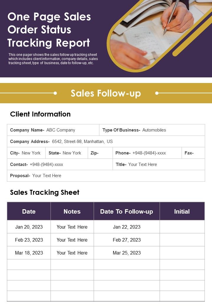 One Page Sales Order Status Tracking Report PDF Document PPT Template